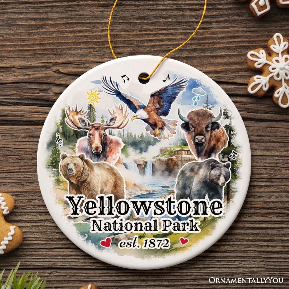 Artistically Vibrant Yellowstone National Park Ornament, Wildlife and Nature Souvenir Gift Ceramic Ornament OrnamentallyYou 
