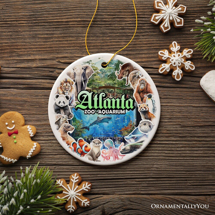 Atlanta Georgia Aquarium and Zoo Watercolor Art Ornament, City Souvenir Gift with Animals and Sea Creatures Ceramic Ornament OrnamentallyYou 