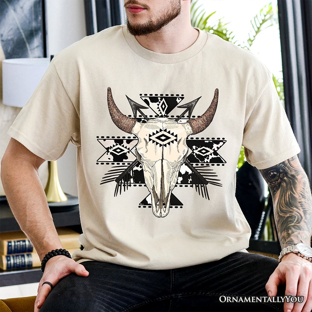 Aztec Tribal Bull Skull T-Shirt, Western Boho Tee T-Shirts OrnamentallyYou 