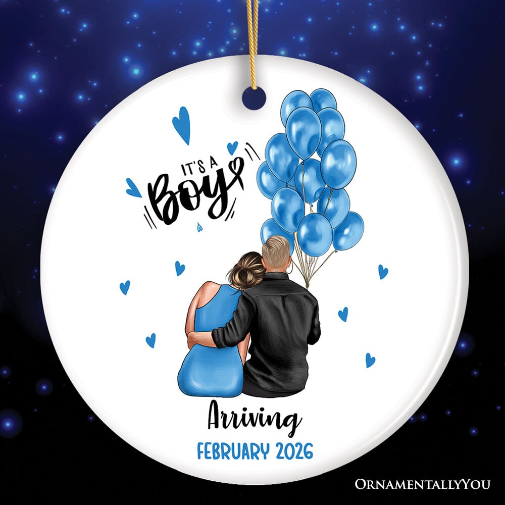 Baby Announcement For Boy or Girl Customized Ornament, Gender Reveal Keepsake Ceramic Ornament OrnamentallyYou Circle 