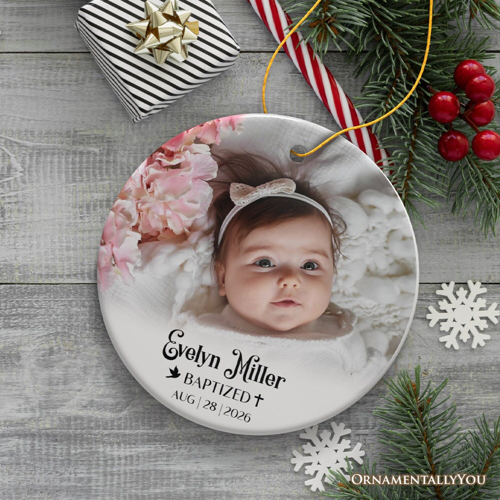 Baby Baptism Personalized Photo Ornament, Christening Keepsake Gift Ceramic Ornament OrnamentallyYou 