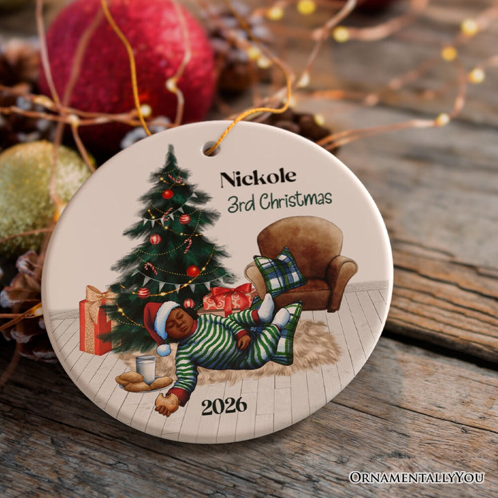 Baby’s 3rd Christmas Personalized Ornament, Cookies and Milk & Holiday Tree Ceramic Ornament OrnamentallyYou 