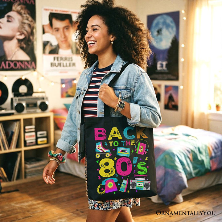 Back To The 80s Tote Bag, Colorful Retro Eighties Party Gift Shopper Tote Bag OrnamentallyYou 