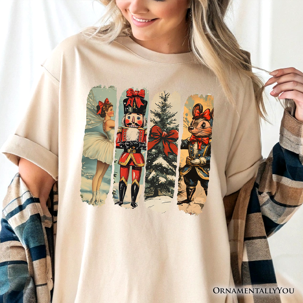 Ballet and Nutcracker Christmas T‑Shirt, Coquette Bow and Mouse Vintage Holiday Tee