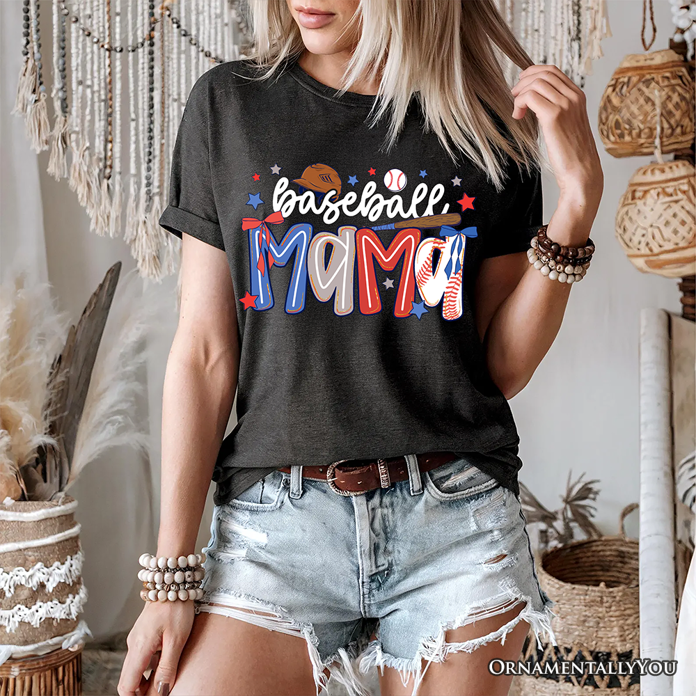 Baseball Mama Preppy Bow T-Shirt, Girly Sports Mom Tee