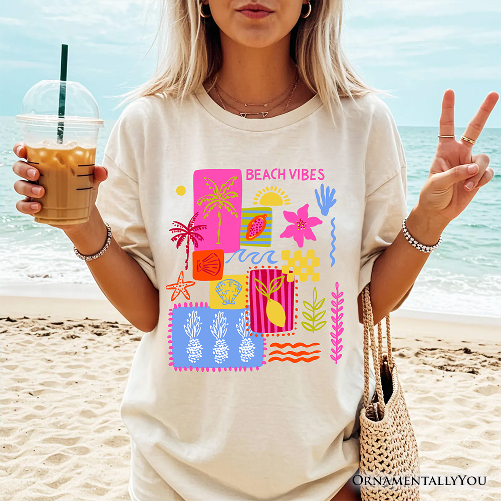 Beach Vibes Patchwork Summer T-Shirt, Preppy Beach Aesthetic Tee