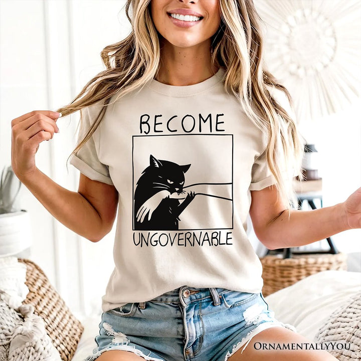 Become Ungovernable Black Cat T-Shirt, Bites Hand Humorous Meme Tee T-Shirts OrnamentallyYou 