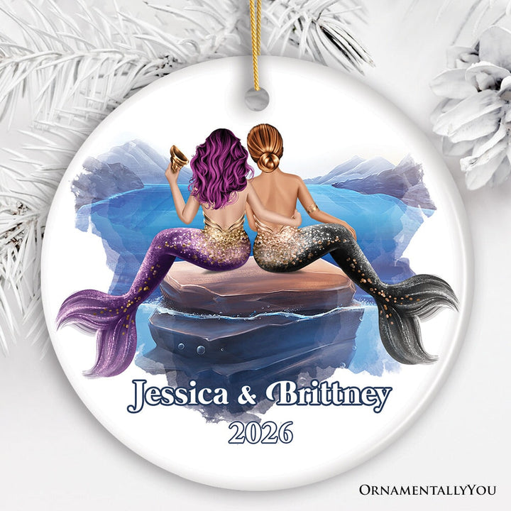 Best Friends Artistic Female Mermaids Ornament, Personalized Girls Gift Ceramic Ornament OrnamentallyYou 