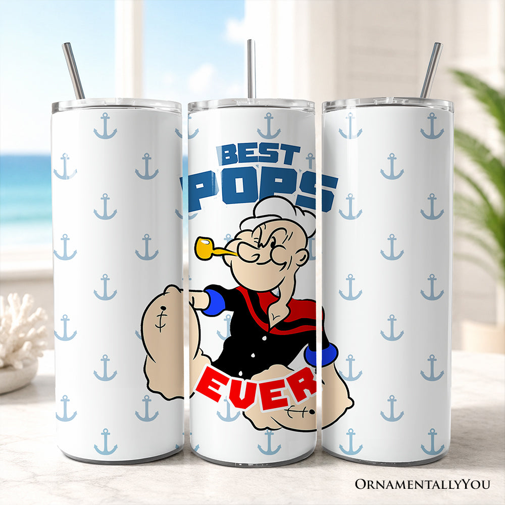 Best Pops Ever 20oz Personalized Tumbler With Lid and Stainless Steel Straw, Classic Popeye the Sailorman Dad Gift Cup