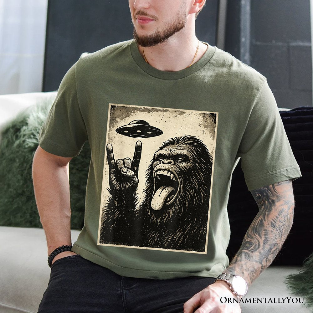 Bigfoot UFO Funny T-Shirt, Rock and Roll Sasquatch Meme Tee T-Shirts OrnamentallyYou 