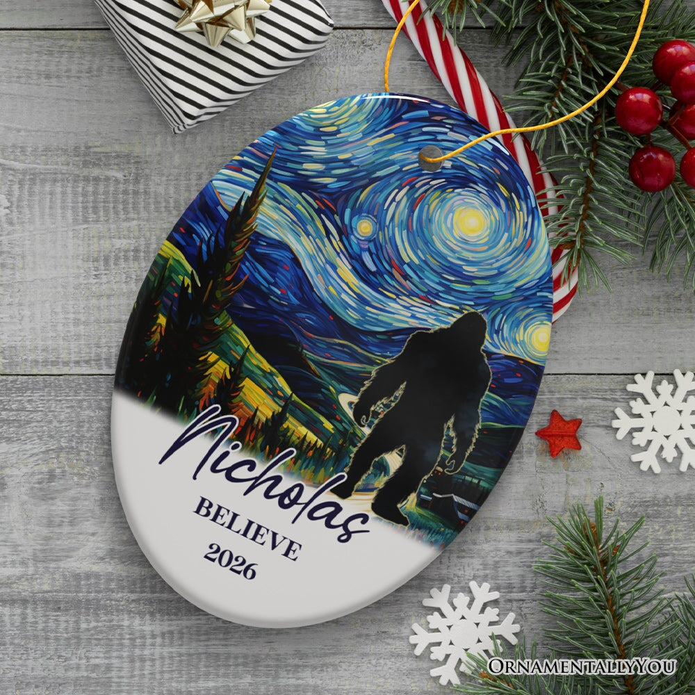 Bigfoot by Vincent Van Gogh Personalized Christmas Ornament, Believe Funny Gift Ceramic Ornament OrnamentallyYou Oval 