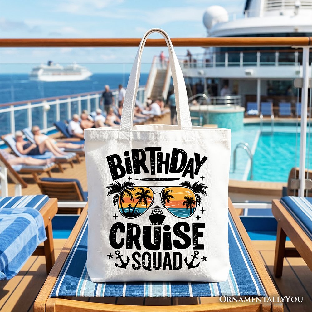 Birthday Cruise Squad Tote Bag, Tropical Vacation Cruise Trip Gift Shopper Tote Bag OrnamentallyYou White 