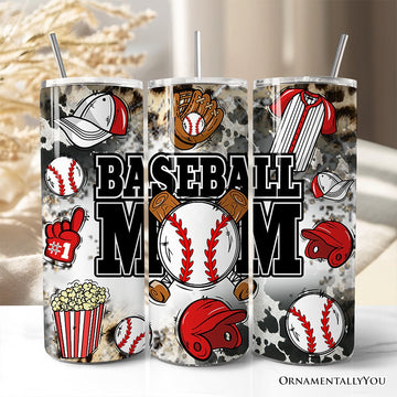 Black and Red Baseball Mom Pattern 20oz Personalized Tumbler With Lid and Stainless Steel Straw, Proud Sports Mothers Gift Cup Tumbler OrnamentallyYou Non-Customized 