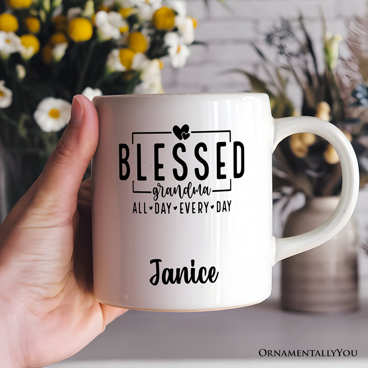 Blessed Grandma Personalized Mug, All Day Every Day Grandma Gift With Custom Name