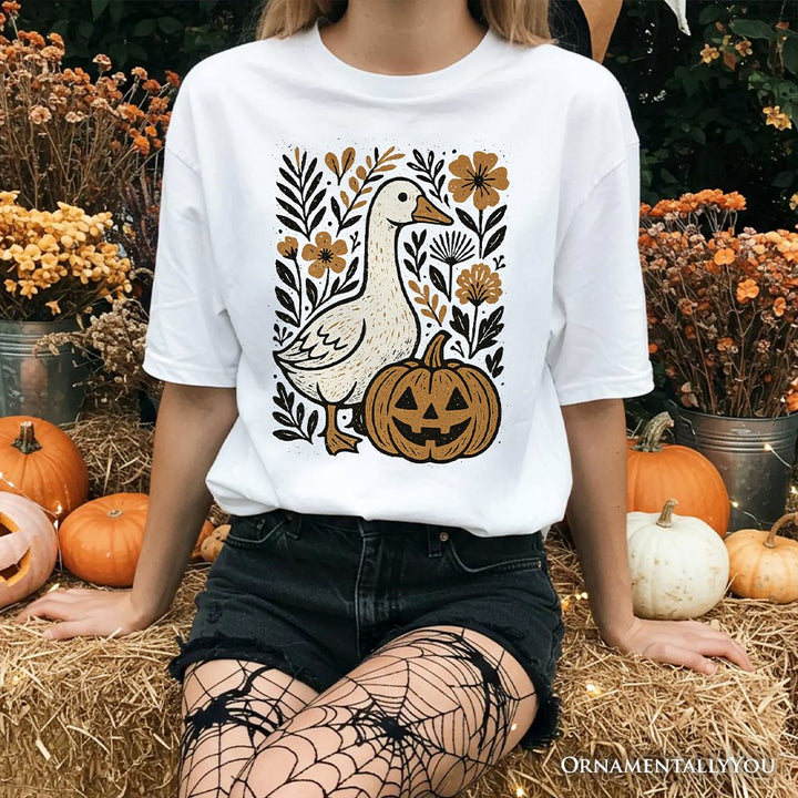 Boho Goose Halloween Pumpkin T-Shirt, Spooky Fall Floral Tee T-Shirts OrnamentallyYou 