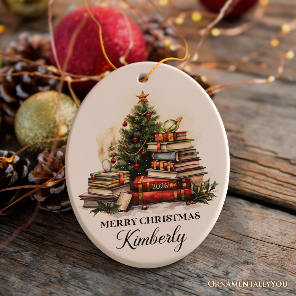 Book Lovers Christmas Tree Vintage Style Personalized Ornament