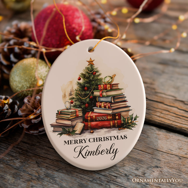 Book Lovers Christmas Tree Vintage Style Personalized Ornament