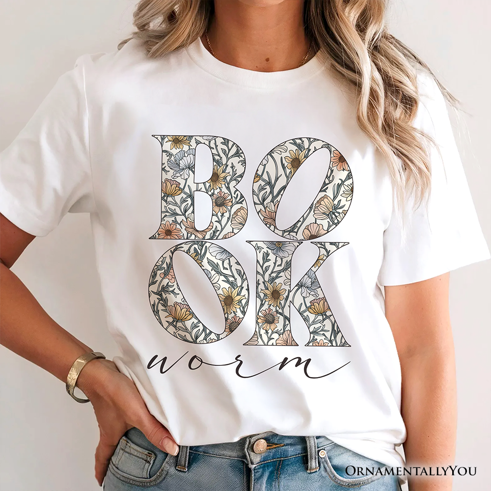 Bookworm Floral T-Shirt, Boho Wildflower Book Lover Tee