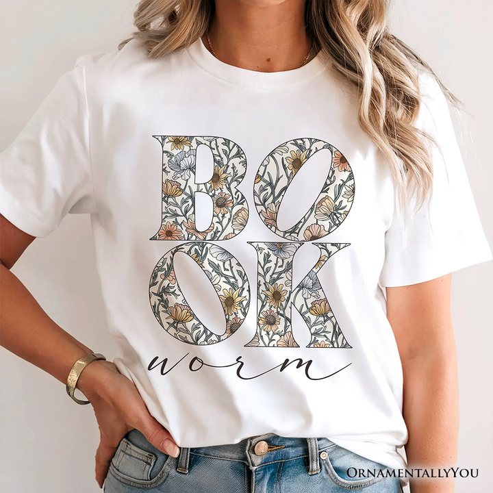 Bookworm Floral T-Shirt, Boho Wildflower Book Lover Tee
