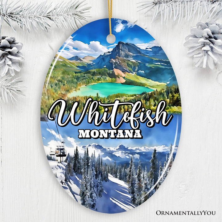Breathtaking Whitefish Mountain Town Ornament, Montana Alpine Lake Christmas Gift and Outdoor Adventure Souvenir