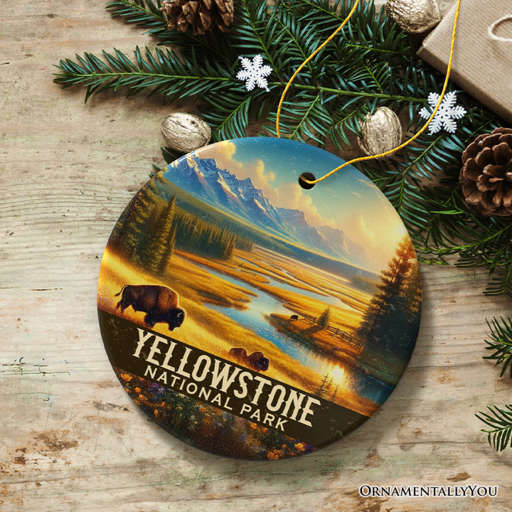 Breathtaking Yellowstone National Park Ornament,  Wyoming Wildlife Landscape Christmas Gift and Nature Souvenir
