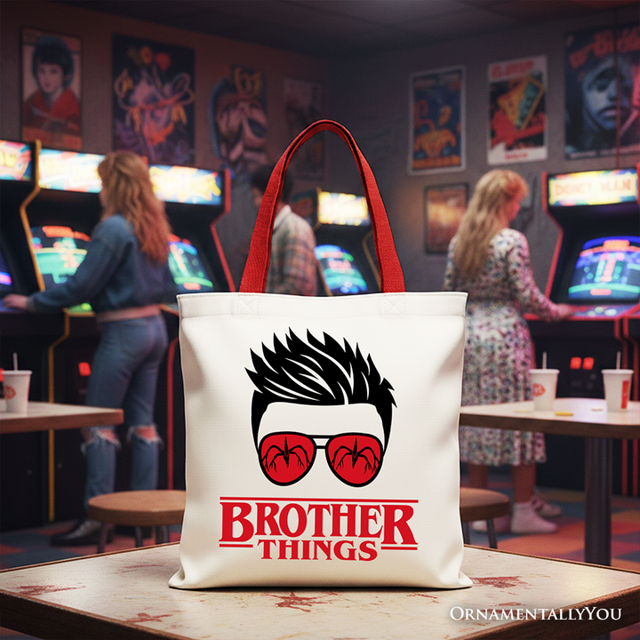 Brother Things Retro Canvas Tote Bag, Red Glasses Family Matching Gift Shopper