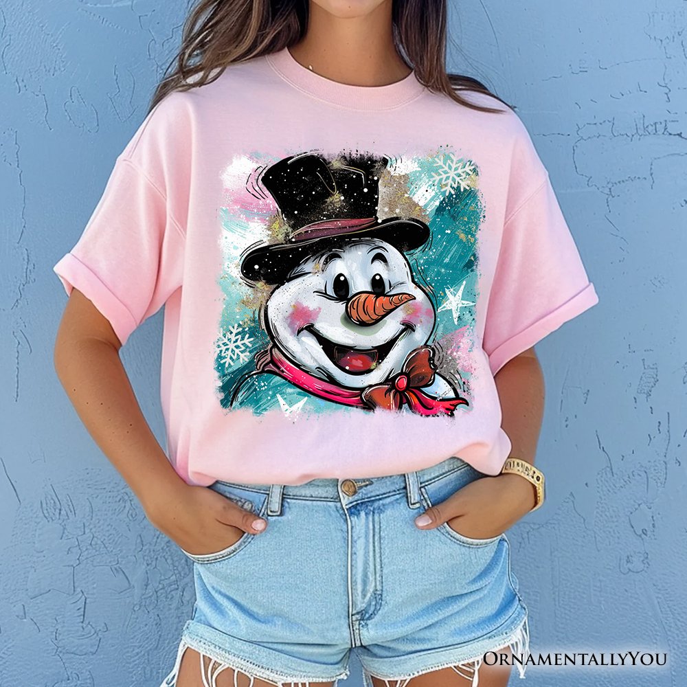 Brushstroke Cute Snowman T-Shirt, Preppy Merry Christmas Glitter Holiday Tee T-Shirts OrnamentallyYou 