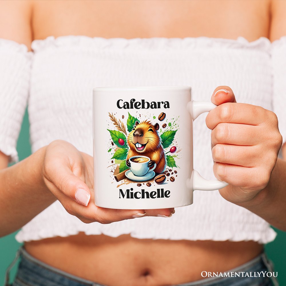 Cafebara Personalized Mug, Coffee and Capybara Lover Gift With Custom Name Personalized Ceramic Mug OrnamentallyYou 