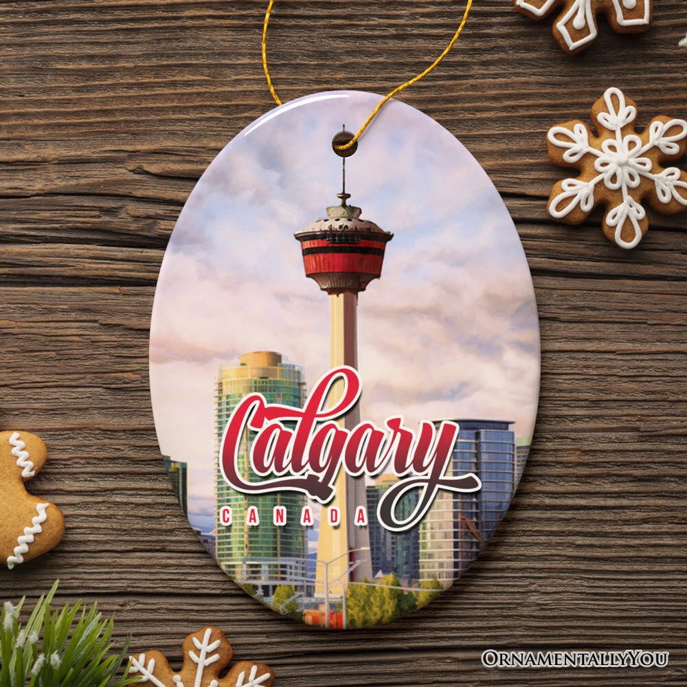 Calgary Tower Art Ornament, Canada Christmas Gift Ceramic Ornament OrnamentallyYou 