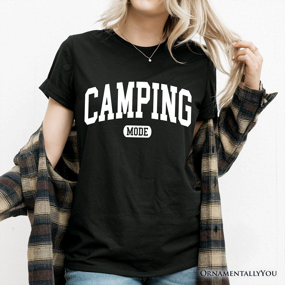 Camping Mode Varsity T-Shirt, Minimalist Outdoors Tee T-Shirts OrnamentallyYou 