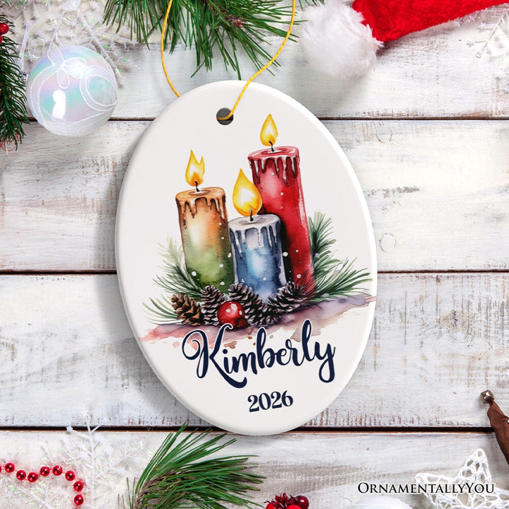 Candlelit Magic Enchanting Personalized Christmas Ornament, Cozy Holiday Glow Ceramic Ornament OrnamentallyYou Oval 