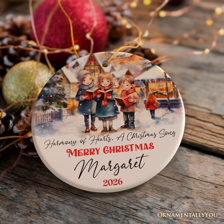 Caroling Children Personalized Ornament, Watercolor Christmas Charming Vintage Artwork Ceramic Ornament OrnamentallyYou 