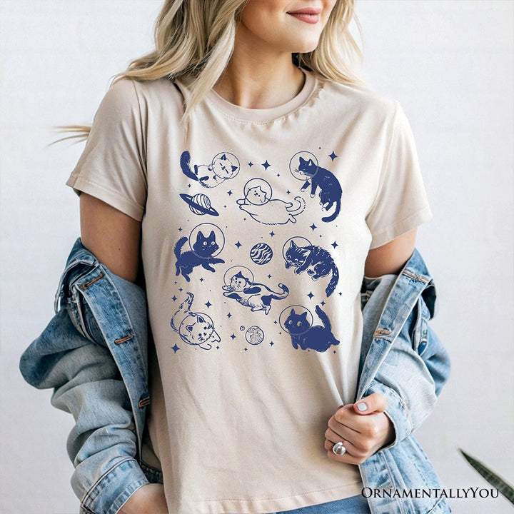 Cats in Space Retro T-Shirt, Funny Astronaut Kitty Tee with Cosmic Vibes T-Shirts OrnamentallyYou 