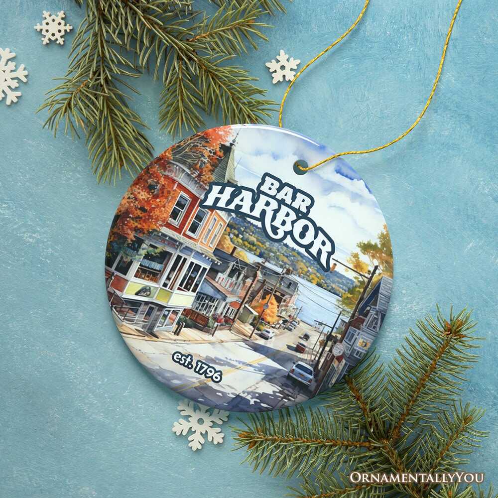 Charming Bar Harbor Street Ornament and Holiday Decoration, Maine Keepsake and Present Ceramic Ornament OrnamentallyYou 