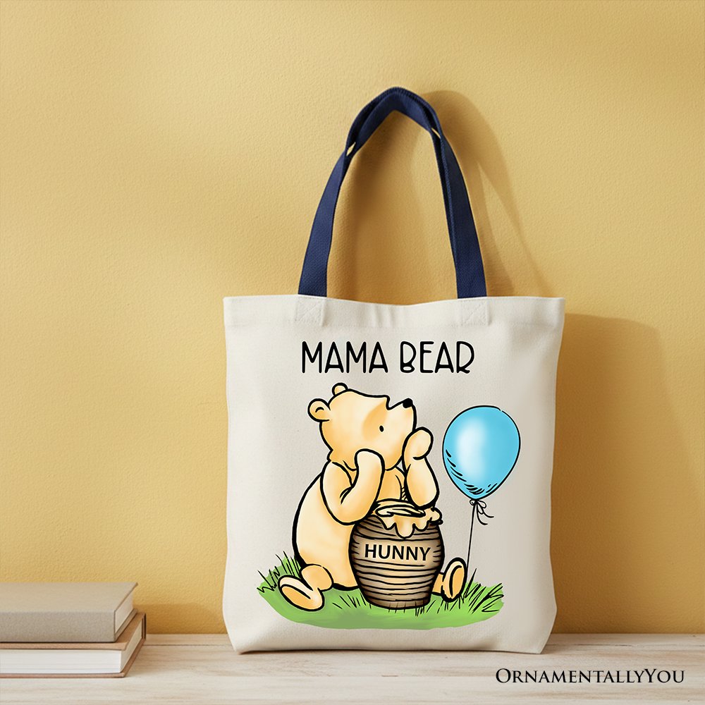 Charming Mama Winnie-the-Pooh Cute Tote Bag, 1926 A.A. Milne Mom Gift Shopper Tote Bag OrnamentallyYou Navy Handle 