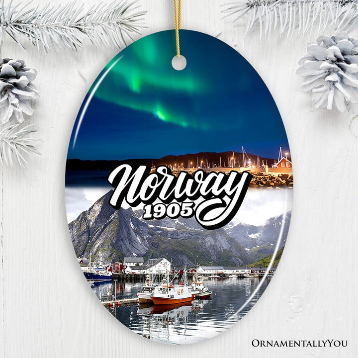 Charming Norway Ornament, Scandinavian Fjord Landmarks Christmas Gift and Oslo Souvenir Ceramic Ornament OrnamentallyYou Oval 