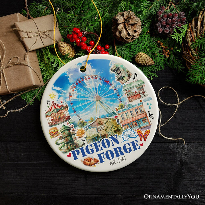 Charming Pigeon Forge Tennessee Artistic Handmade Ornament, Souvenir and Gatlinburg Christmas Decoration Ceramic Ornament OrnamentallyYou 