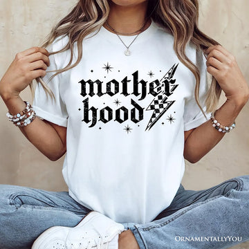 Checkered Motherhood Lightning T-Shirt, Black and White Retro Tee for Strong Mothers T-Shirts OrnamentallyYou 