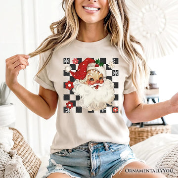 Checkered Santa Claus Vintage T-Shirt, Retro Merry Christmas Tee T-Shirts OrnamentallyYou 