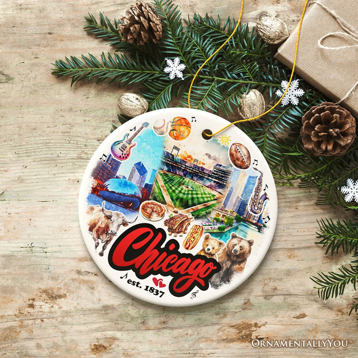 Chicago City Artistic Ornament, Illinois Souvenir and Christmas Gift Decoration Ceramic Ornament OrnamentallyYou 
