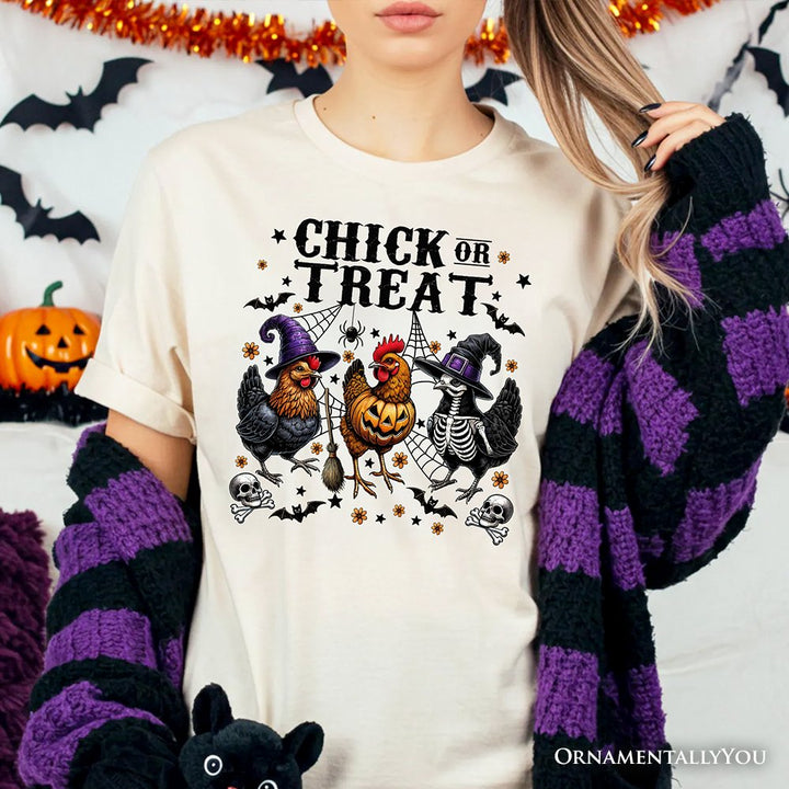 Chick or Treat Chicken T-Shirt, Funny Farmhouse Halloween Tee T-Shirts OrnamentallyYou 