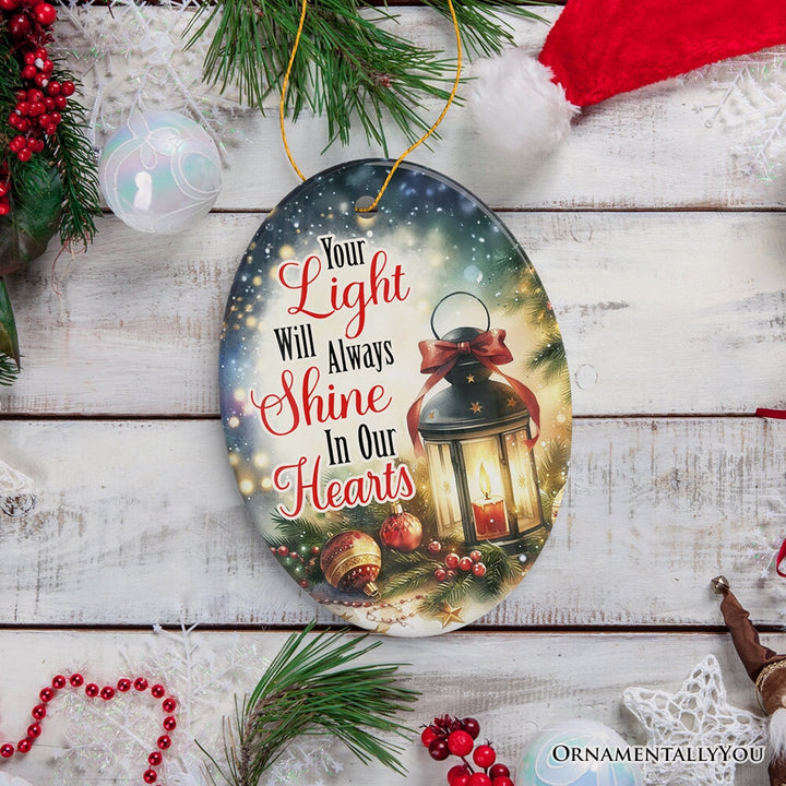 Christmas Lantern Light in Our Heart Ornament, Eternal Shine Memorial Gift Ceramic Ornament OrnamentallyYou 