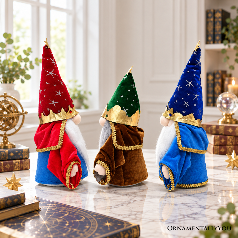 Christmas Magical Wizard Plush Gnome Set of 3, Whimsical 16" Holiday Decor with Stars and Crowns