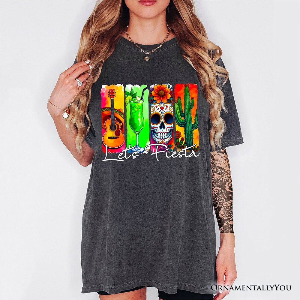 Cinco De Mayo Brushstroke Mexican T-Shirt, Let’s Fiesta Guitar Margarita Skull Cactus Tee T-Shirts OrnamentallyYou 