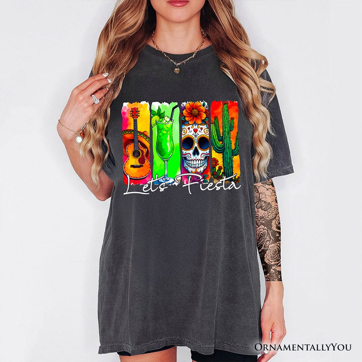 Cinco De Mayo Brushstroke Mexican T-Shirt, Let’s Fiesta Guitar Margarita Skull Cactus Tee T-Shirts OrnamentallyYou 
