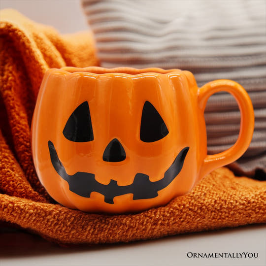 (Pre-Order) Classic Jack O' Lantern Ceramic 4" Pumpkin Mug, Halloween Drinkware and Spooky Fall Decor Mugs OrnamentallyYou 