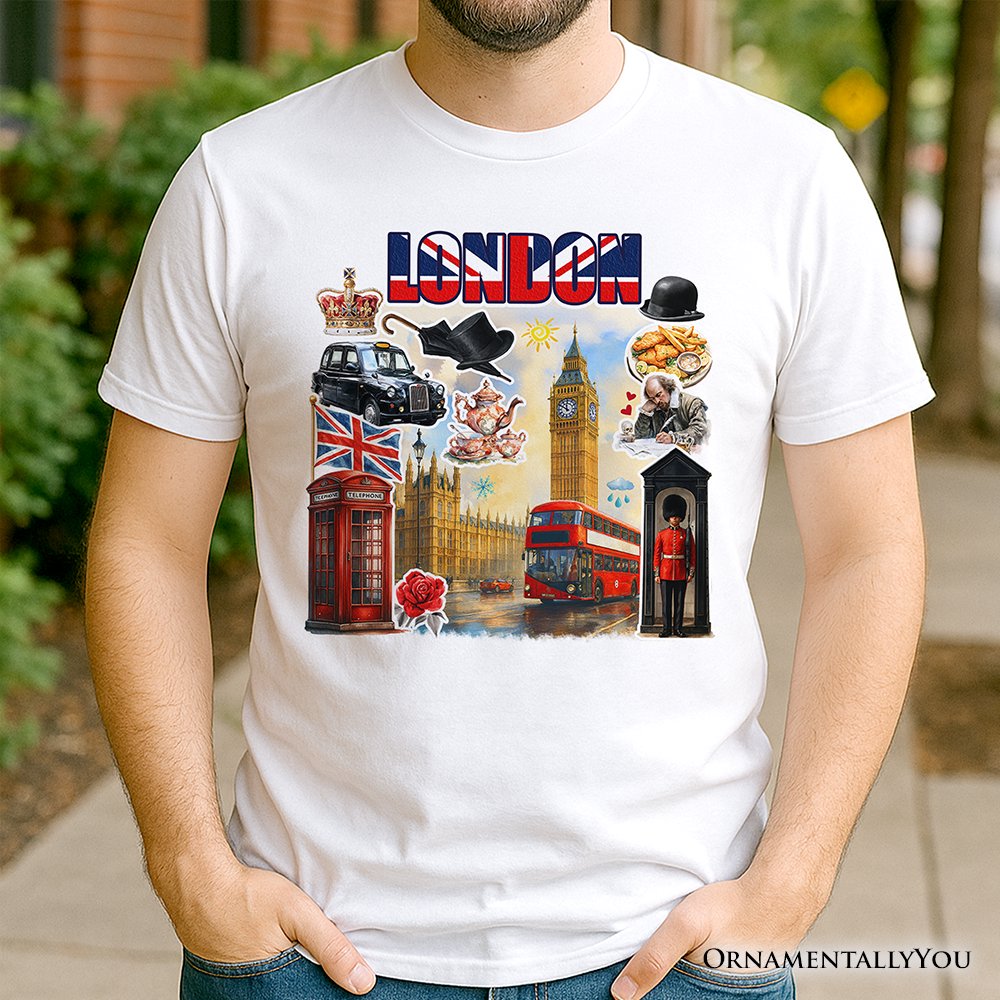 Classic London Artwork City Full of Landmarks T-Shirt, Vintage Tee and Souvenir of England T-Shirts OrnamentallyYou 