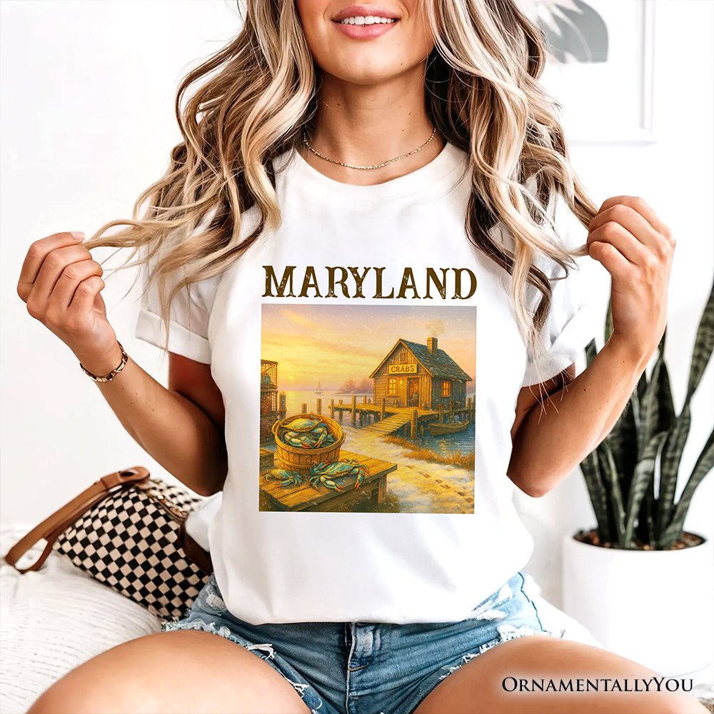 Coastal Maryland State Crabbing T-Shirt, Chesapeake Bay Fishing Heritage Tee and Travel Souvenir T-Shirts OrnamentallyYou White XS 
