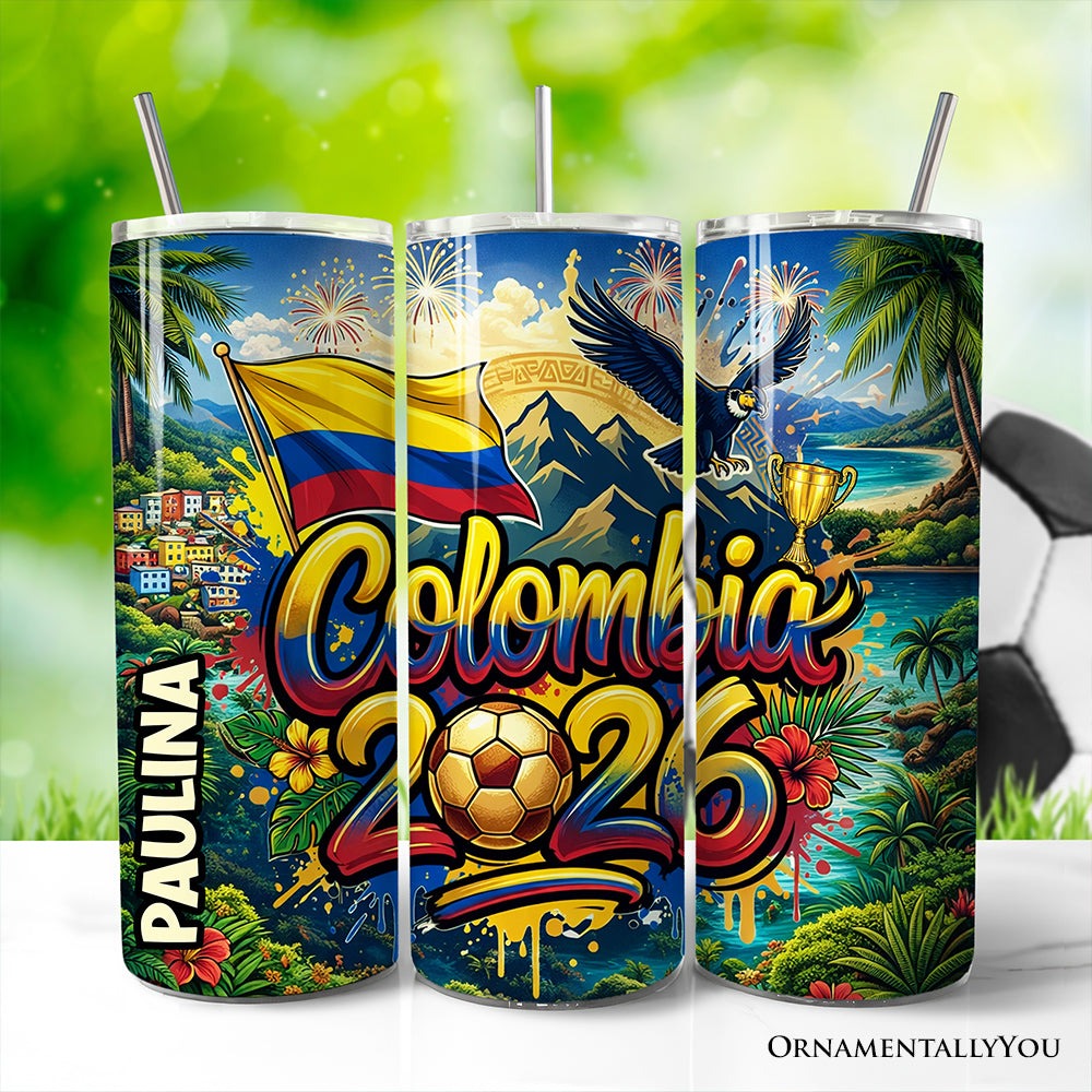 Colombia 2026 Soccer Cup Global Championship 20oz Tumbler With Lid and Stainless Steel Straw, Fans Football Gift Cup