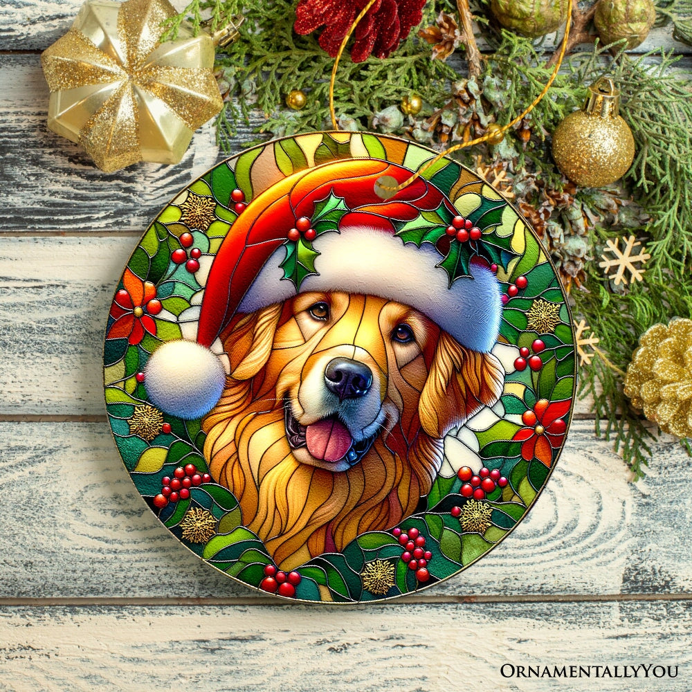 Colorful Golden Retriever Stained Glass Style Ceramic Ornament, Christmas Gift and Decor Ceramic Ornament OrnamentallyYou 